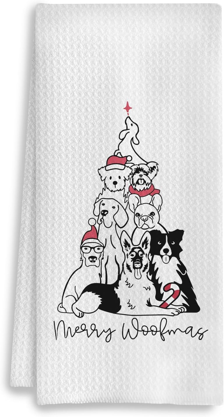 COWEB Funny Christmas Dog Kitchen Towels - 16x24 Inches, Gifts for Dog Lovers, Christmas Decor - Image 1